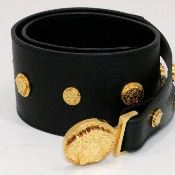 Versace Leather Waist Belt CD9827-VT1 Size 75/30 - Black/Gold - Picture 1 of 12